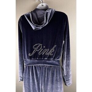 VIctorias Secret Velour Cropped Zip Hoodie  Wide Leg Pant Set MIdnight Navy S/XS